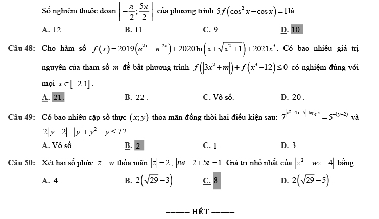 Đề thi thử THPT Quốc gia 2021 môn Toán tỉnh Bắc Ninh ( có đáp án)